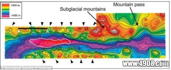 冰下雷达图像有助于研究人员查明这个巨大山谷的位置。